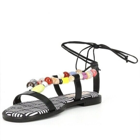 ANTONIO MELANI Loola Beaded Leather Ankle Wrap Sandals Size 6.5 - Picture 1 of 7